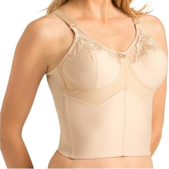 Elila Jacquard Wireless Soft-cup Front Hook Longline Bra nude woman’s 40F - Picture 1 of 10